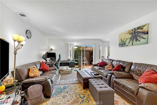 268 Lemon, Irvine, CA 92618 - carpeted living room with a textured ceiling and an office area