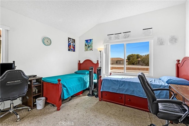 268 Lemon, Irvine, CA 92618 - carpeted bedroom featuring vaulted ceiling, a textured ceiling, and an office area
