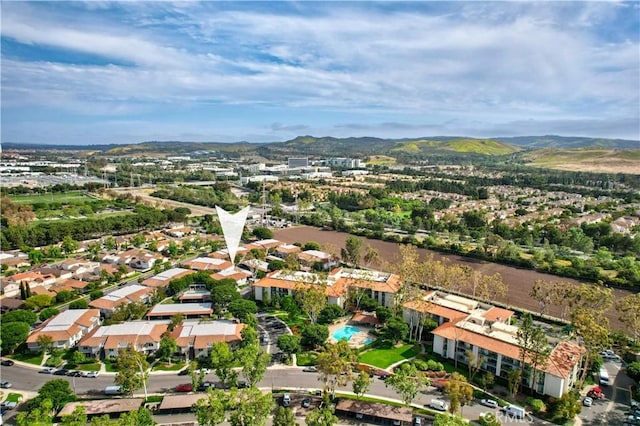268 Lemon, Irvine, CA 92618 - aerial view of property and surrounding area featuring mountains and nearby suburban area