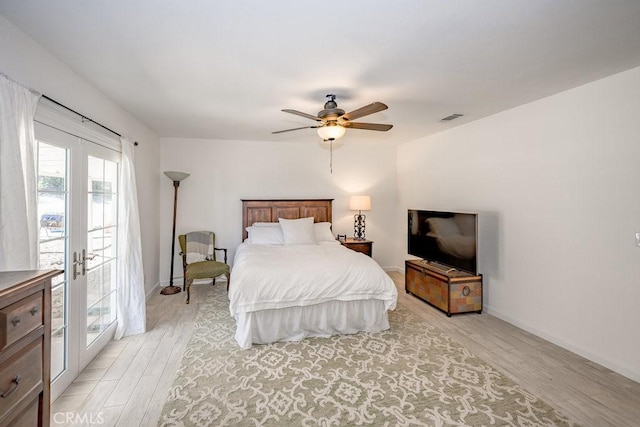 40022 172nd St E, Palmdale, CA 93591 - bedroom with access to exterior, light wood-type flooring, ceiling fan, and baseboards