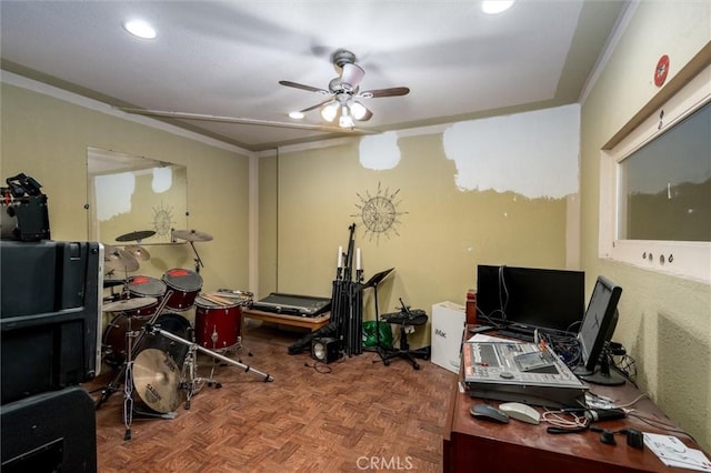 25176 Wendy Way, Moreno Valley, CA 92551 - office with ceiling fan, crown molding, and recessed lighting