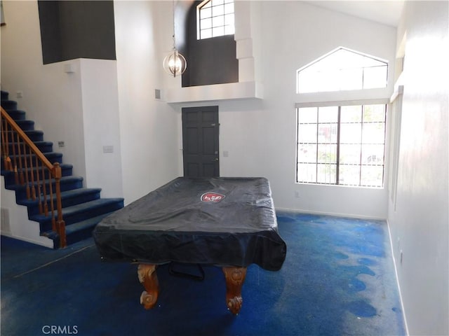 10755 Jasper Ave, Redlands, CA 92374 - playroom with a towering ceiling, billiards table, and carpet floors