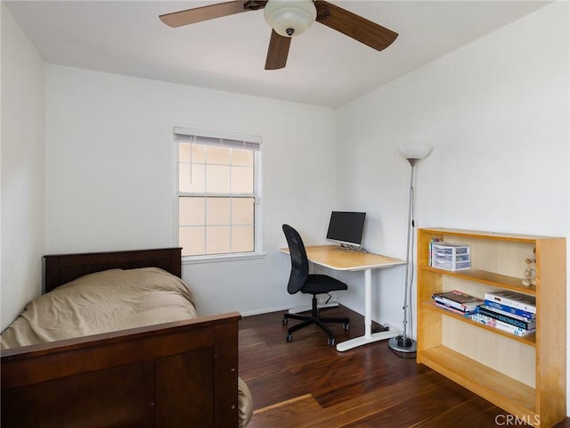 22305 Ladeene Ave, Torrance, CA 90505 - bedroom with dark wood-style flooring, baseboards, a ceiling fan, and an office area