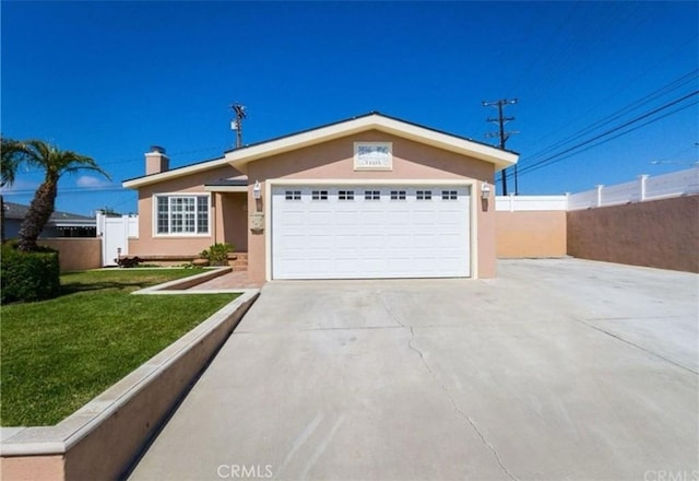 22305 Ladeene Ave, Torrance, CA 90505 - single story home with stucco siding, concrete driveway, a garage, and a chimney
