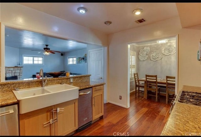 22305 Ladeene Ave, Torrance, CA 90505 - kitchen with a sink, dishwasher, wood finished floors, and ceiling fan