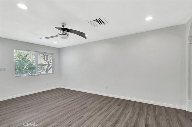 17053 Roscoe Blvd Unit 3, Northridge, CA 91325 - spare room featuring ceiling fan, dark wood-style flooring, baseboards, and recessed lighting