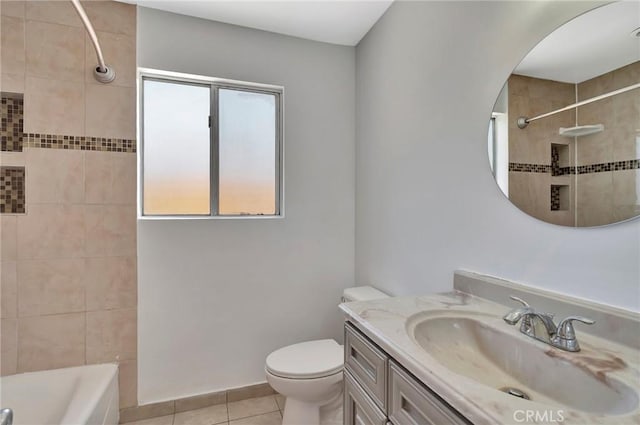 17053 Roscoe Blvd Unit 3, Northridge, CA 91325 - bathroom with tile patterned flooring, vanity, toilet, and shower / tub combination