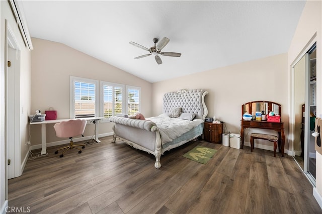 6252 Verdugo Ave, Chino, CA 91710 - bedroom featuring vaulted ceiling, wood finished floors, ceiling fan, a closet, and baseboards