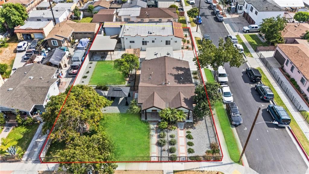 5304 Carmelita Ave, Maywood, CA 90270 - aerial view of residential area featuring property boundaries highlighted