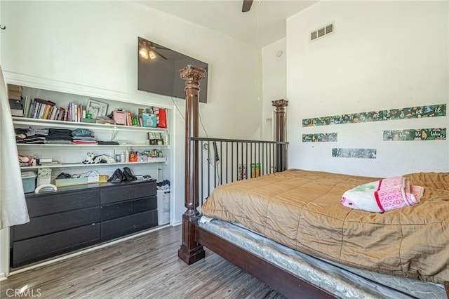 38740 25th St E, Palmdale, CA 93550 - bedroom with wood finished floors and a ceiling fan
