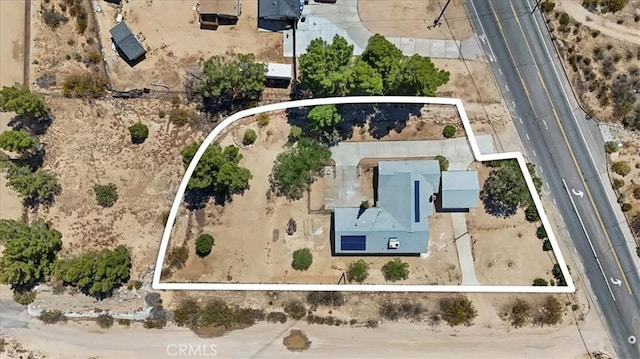 18710 Corwin Rd, Apple Valley, CA 92307 - aerial view of property and surrounding area featuring property boundaries highlighted and a desert landscape