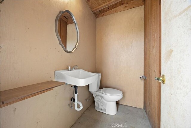 bathroom with toilet and concrete flooring