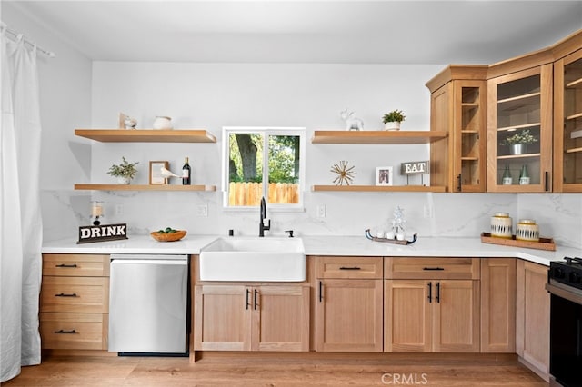 160 S Altadena Dr, Pasadena, CA 91107 - kitchen featuring stainless steel dishwasher, a sink, open shelves, and gas range