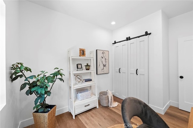 160 S Altadena Dr, Pasadena, CA 91107 - office space with baseboards, wood finished floors, a barn door, and recessed lighting