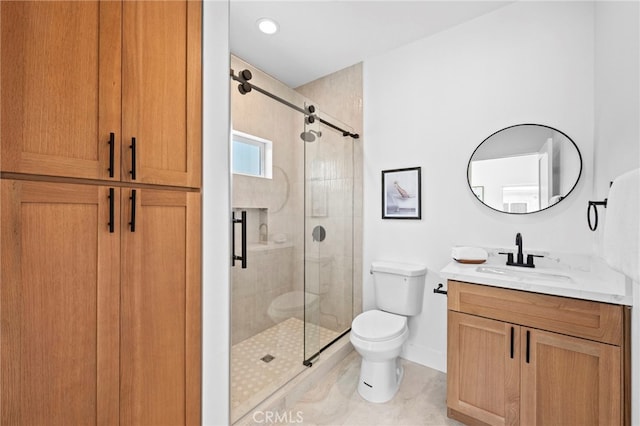 160 S Altadena Dr, Pasadena, CA 91107 - full bathroom with a stall shower, toilet, baseboards, and vanity