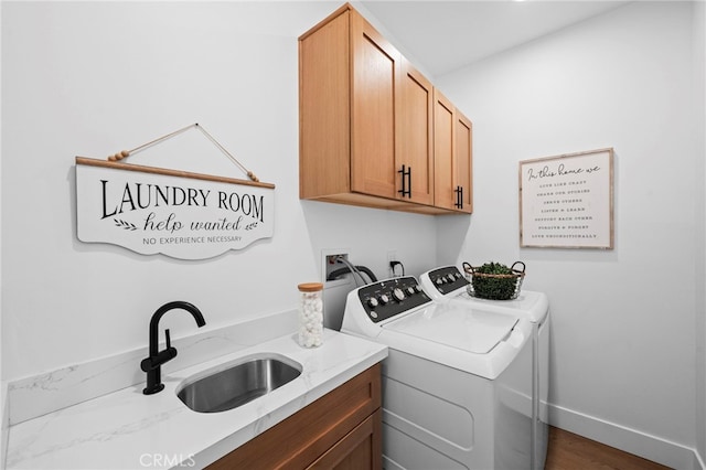 160 S Altadena Dr, Pasadena, CA 91107 - laundry area featuring cabinet space, washer and dryer, dark wood-type flooring, and baseboards