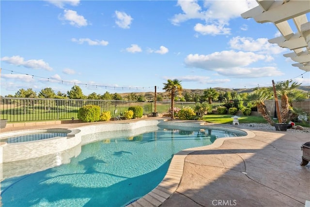 4064 Prestwick Ln, Palmdale, CA 93551 - view of pool with a fenced backyard, a patio, and a pool with connected hot tub