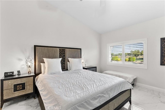 4064 Prestwick Ln, Palmdale, CA 93551 - bedroom featuring marble finish flooring, lofted ceiling, baseboards, and ceiling fan