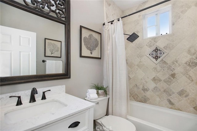 11 Via Pamplona, Rancho Santa Margarita, CA 92688 - bathroom with toilet, vanity, and shower / bath combination with curtain
