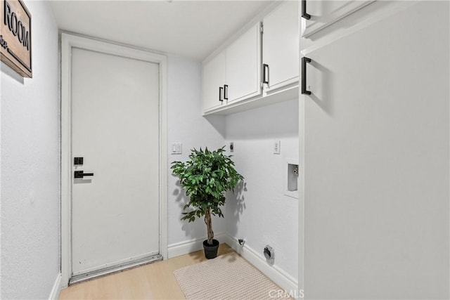 30 Yorktown, Irvine, CA 92620 - clothes washing area with light wood finished floors, cabinet space, baseboards, washer hookup, and hookup for an electric dryer
