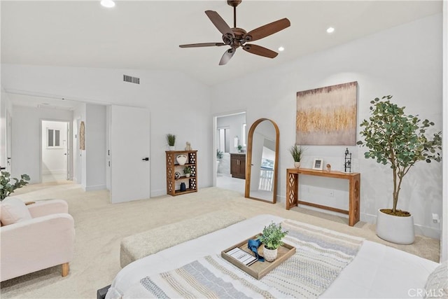 30 Yorktown, Irvine, CA 92620 - carpeted living area featuring vaulted ceiling, a ceiling fan, recessed lighting, and baseboards
