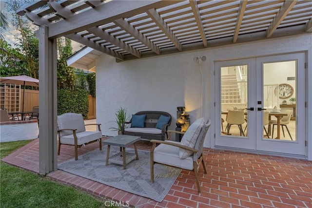 30 Yorktown, Irvine, CA 92620 - view of patio / terrace featuring french doors, a pergola, and an outdoor hangout area