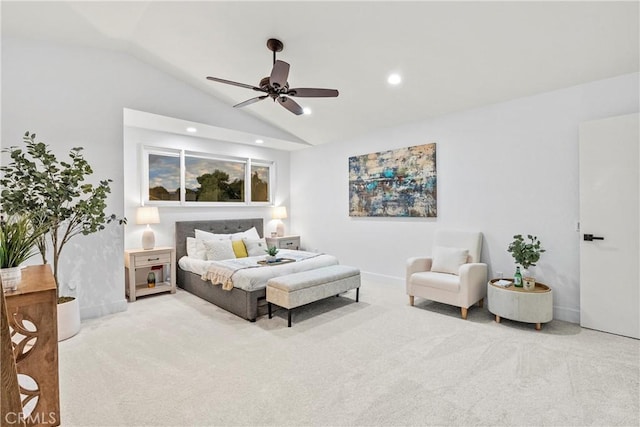 30 Yorktown, Irvine, CA 92620 - bedroom featuring vaulted ceiling, light carpet, recessed lighting, a ceiling fan, and baseboards