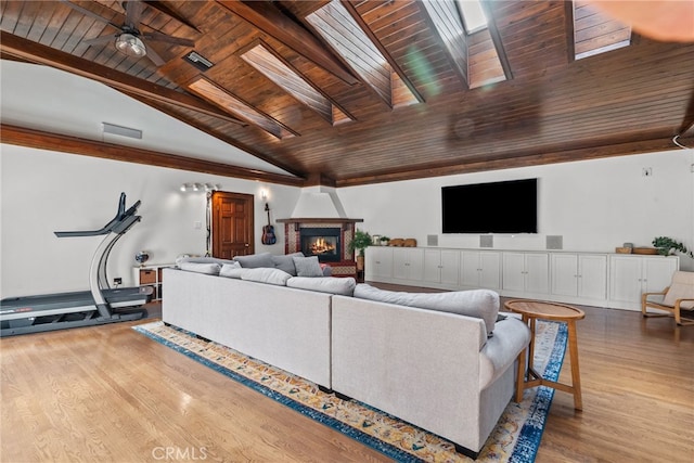 1719 Monte Vista St, Pasadena, CA 91106 - living area with wood ceiling, wood finished floors, and a glass covered fireplace