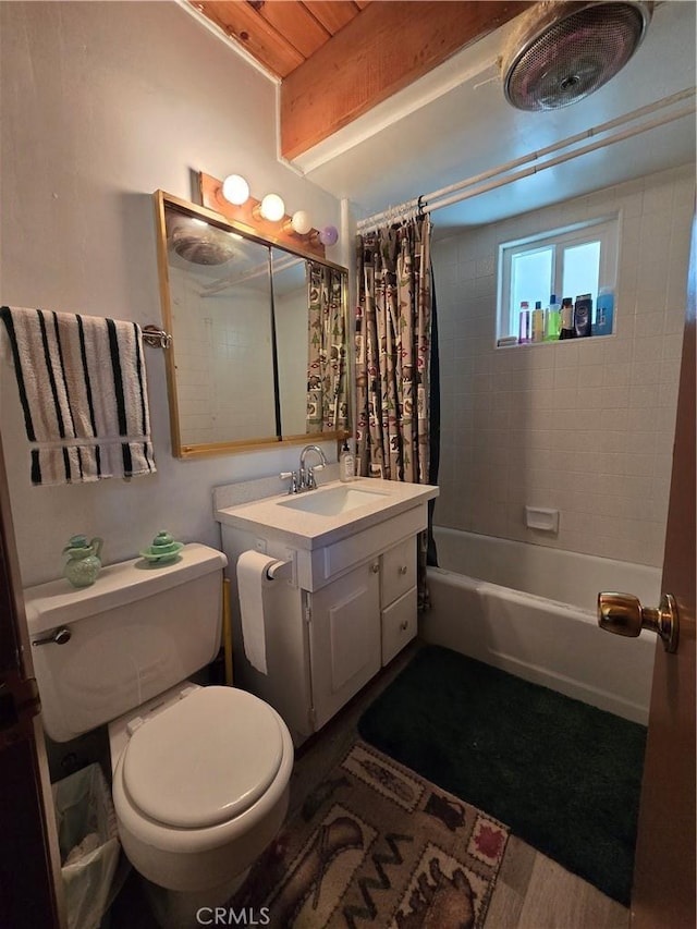 33337 Holcomb Creek Dr, Green Valley Lake, CA 92341 - bathroom with toilet, shower / bath combo with shower curtain, and vanity