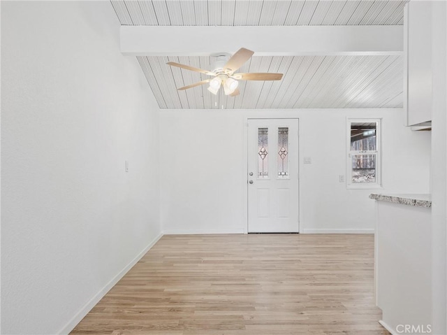 15533 Heartsease Ln, Victorville, CA 92395 - unfurnished room featuring ceiling fan, wood ceiling, baseboards, and light wood finished floors