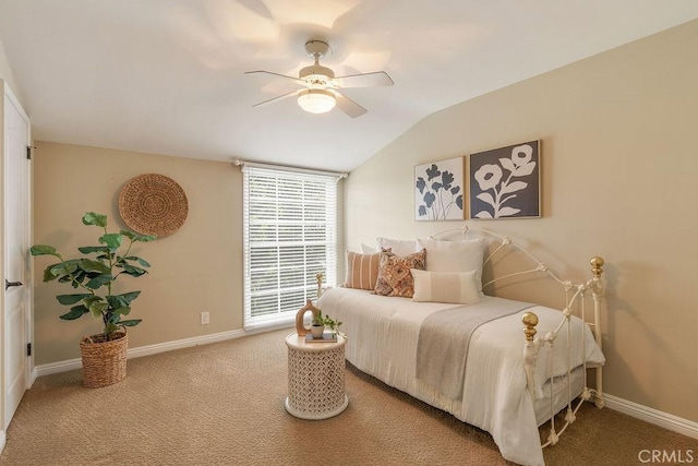 14691 Leon Pl, Tustin, CA 92780 - carpeted bedroom featuring vaulted ceiling, baseboards, and a ceiling fan