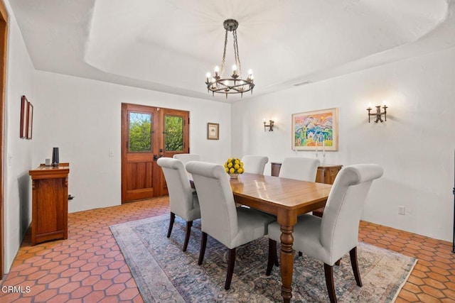 10971 Alto Ct, Oak View, CA 93022 - dining room with a chandelier and a raised ceiling