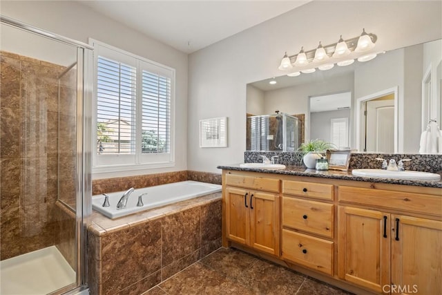 7 Abbott Cir, Chico, CA 95973 - bathroom featuring double vanity, a stall shower, and a bath