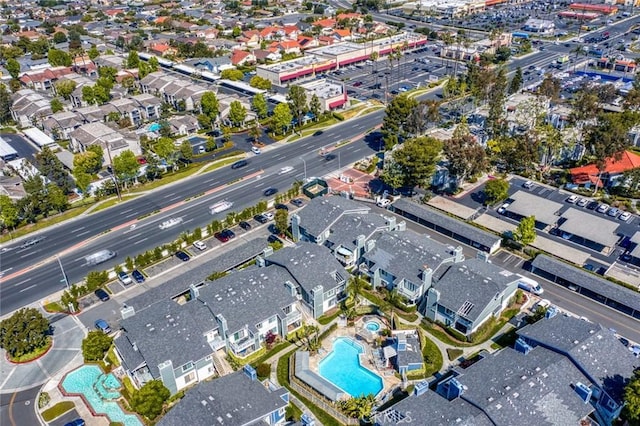 aerial overview of property's location with a pool