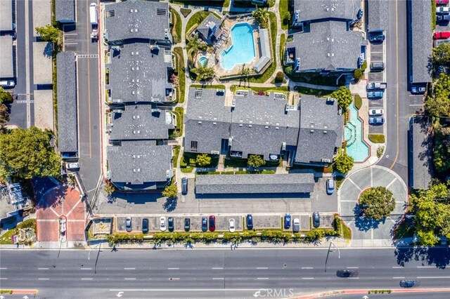 aerial overview of property's location featuring a pool area