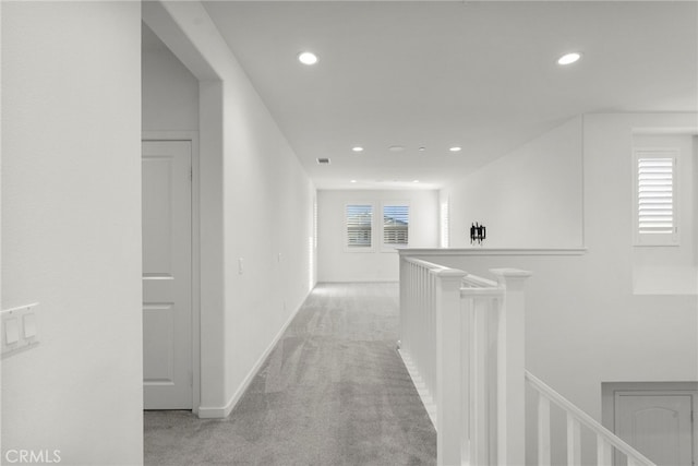 28600 Foothill Way, Saugus, CA 91350 - hall with light carpet, recessed lighting, an upstairs landing, and baseboards