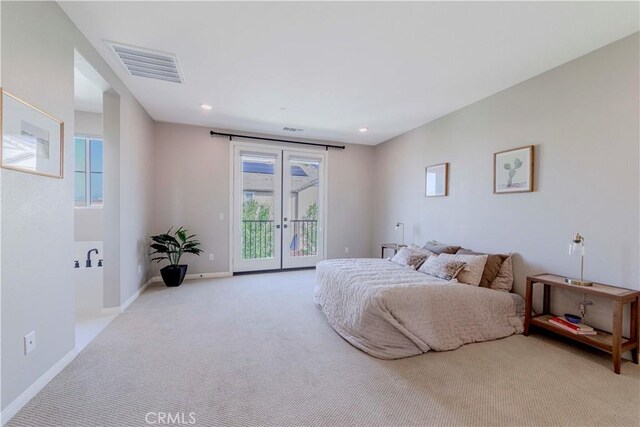 1705 Almond Tree Pl, Upland, CA 91784 - bedroom featuring access to exterior, carpet floors, baseboards, french doors, and recessed lighting