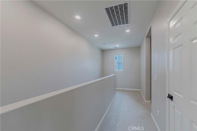 1705 Almond Tree Pl, Upland, CA 91784 - hallway featuring baseboards, light carpet, recessed lighting, and an upstairs landing