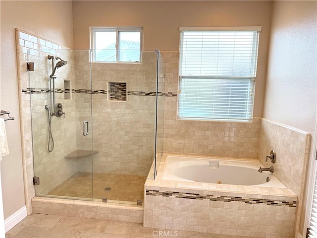 1145 Oakmont Pl, Nipomo, CA 93444 - bathroom featuring a stall shower, a bath, and tile patterned floors