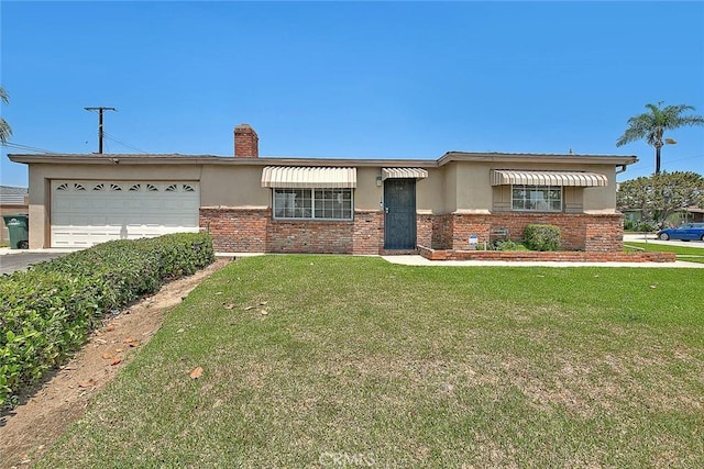 18021 E Cypress St, Covina, CA 91722 - single story home featuring stucco siding, a front lawn, brick siding, a garage, and concrete driveway
