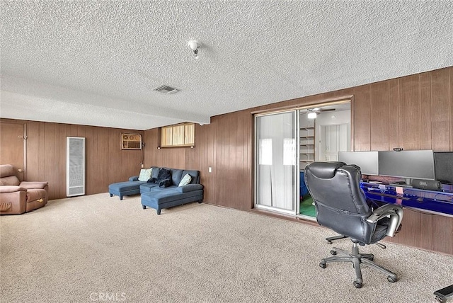 18021 E Cypress St, Covina, CA 91722 - office space with carpet floors, a textured ceiling, and wood walls