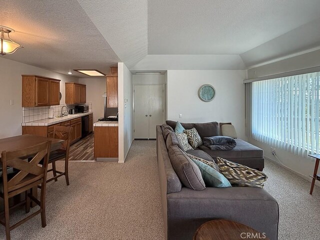 540 Pico Ave Unit 110, San Simeon, CA 93452 - living area featuring light carpet, a textured ceiling, and baseboards