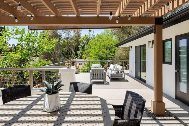 2315 Heather Ln, Newport Beach, CA 92660 - view of patio / terrace featuring a pergola, outdoor lounge area, outdoor dining space, and a wooden deck