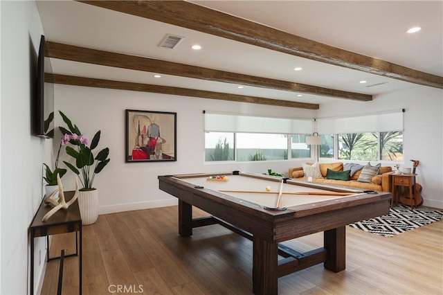 2315 Heather Ln, Newport Beach, CA 92660 - playroom with baseboards, plenty of natural light, beamed ceiling, wood finished floors, and recessed lighting