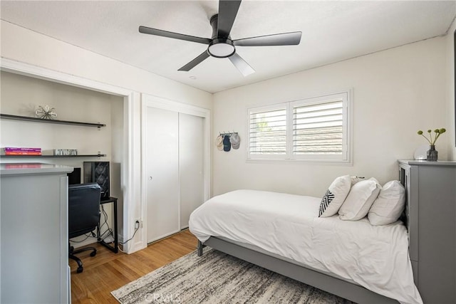 17252 Breda Ln, Huntington Beach, CA 92649 - bedroom featuring light wood-style floors, a closet, and ceiling fan