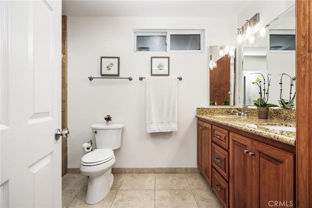 17252 Breda Ln, Huntington Beach, CA 92649 - full bath featuring toilet, double vanity, baseboards, and tile patterned floors