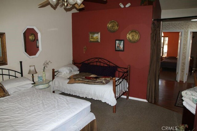 2205 Freeman Dr, Pine Mountain Club, CA 93225 - bedroom featuring baseboards, ceiling fan, and carpet