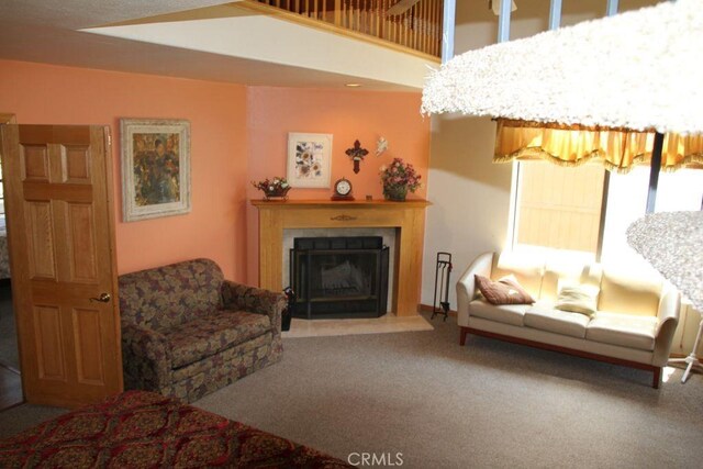 2205 Freeman Dr, Pine Mountain Club, CA 93225 - carpeted living room with a fireplace with flush hearth