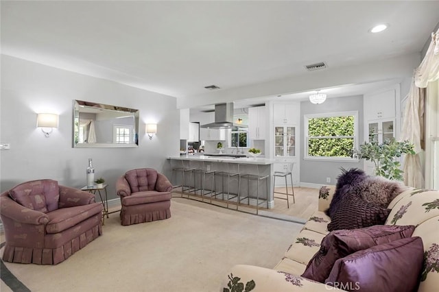 19129 E Orangepath St, Glendora, CA 91741 - living room with baseboards, light carpet, and recessed lighting