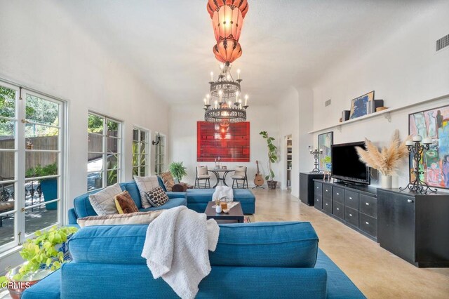 2707 Hermosita Dr, Glendale, CA 91208 - living area with a chandelier and a towering ceiling